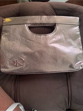 Donna Karan Metallic Pewter Fold-Over Clutch
